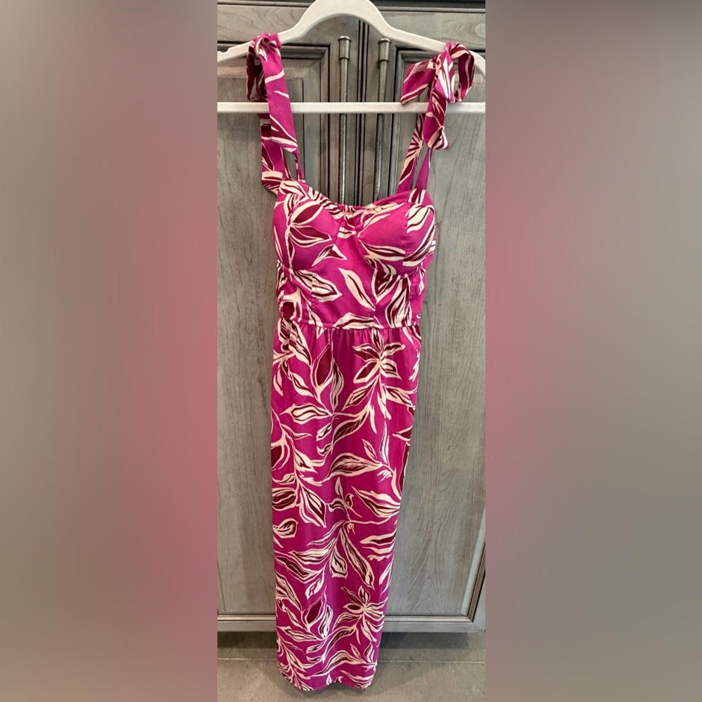 Band Of The Free Fuchsia Floral Maxi Dress with Tie Straps XS